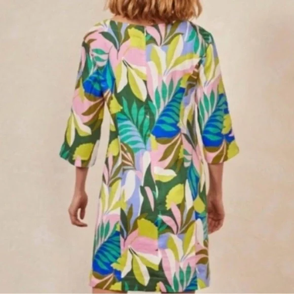 Boden Laurie Linen Mini Dress in Plum Blossom Tropical Flora Sleeves Size 6 - Picture 2 of 15